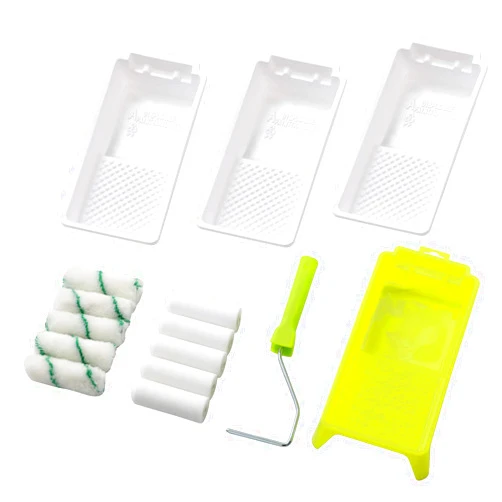 KUPOO Foam Paint Roller Tray Set,4-Inch Mini Roller Cover Refills with Frame, Paint Tray, Liners, High-Density Foam Small Roller Naps, Bathtub Refinishing Sponge Roller Kit(15Pcs)