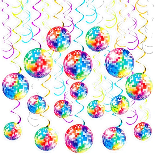 ZOIIWA 60 Pcs 70s Shining Disco Party Decorations Ball Disco Party Decorations 70's Party Hanging Swirls Ceiling for Retro Colorful Disco Fever Boogie Party 1970s Birthday Hippie Party Banner Favors Supplies