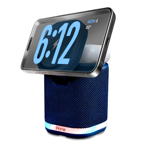 iHome Bluetooth Speaker with Wireless Charger, Charging Station with Color Changing Night Light - Blue (iPBT50L)