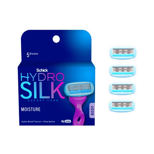 Schick Hydro Silk Moisture Razor Blade Refills, 4 Count | 5-Blade Moisturizing Razors for Women | Womens Moisturizing Razor Refills