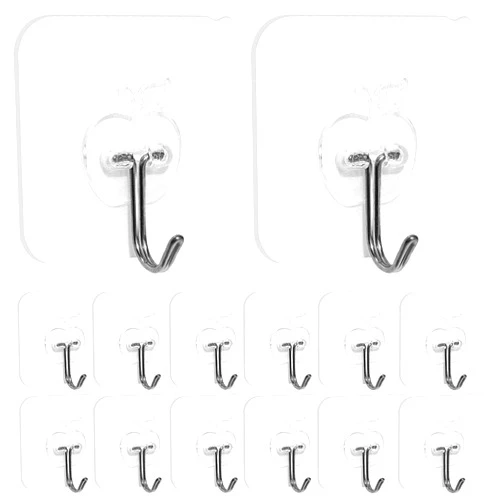 Hushtong 50 Packs Adhesive Wall Hooks 22lb(Max) Transparent Reusable Seamless Hooks,Waterproof and Oilproof,Bathroom Kitchen Heavy Duty Self Adhesive Hooks