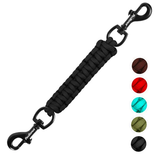 PetBonus Dog Collar Safety Clip, Handmade Backup Safety Strap for Dog Harness, Prong, Pinch Collar, Double Ended Clasp Leash Connector (Black)
