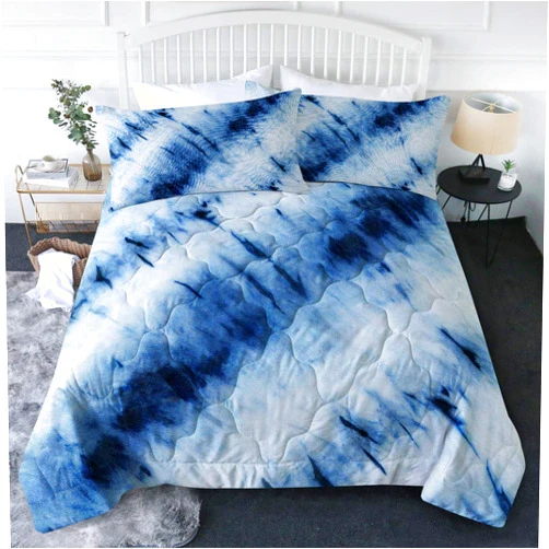 BlessLiving Indigo Tie Dye Comforter Set Retro Tie Dyed Bedding 3 Piece Blue Modern Abstract Printed Boho Hippie Boys Bedding Sets Full/Queen 1 Comforter 2 Pillowcases