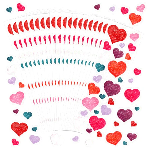 Dispowreath 600 Pcs Valentine's Day Glitter Heart Stickers for Kids Red Pink Heart Heart Love Dazzle Decorative Sticker Self Adhesive Stickers for Teachers Student Valentine's Day Party
