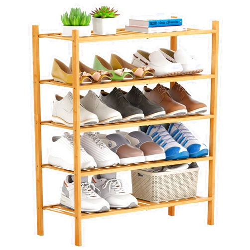 FILWH Bamboo Shoe Rack Stackable Shoe Shelf Storage Organizer for Unit Entryway Hallway and Closet Sturdy Freestanding Shoe Shelf(5 Tier Natural)