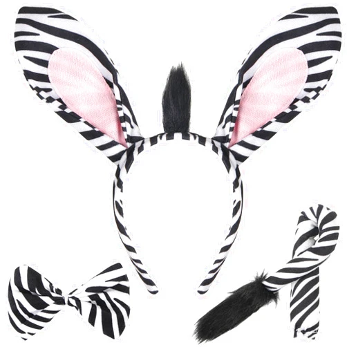 EVERMARKET 3 Pcs Zebra Costume Set, Zebra Ears Headband Zebra Tail and Bow Tie, Wild Animal Zebra Costume Accessories for Halloween Christmas Birthday Party Cosplay Masquerades