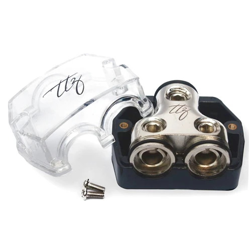 TTZ Audio Car Power Distribution Block Splitter for Multiple Power/Ground Options; 2 Styles – 2 Way (1/0 GA to 2X 1/0 GA or 4 GA); 3 Way (1/0 GA to 3X 4 GA) (2 Way (0GA to 2 x0GA/4GA))