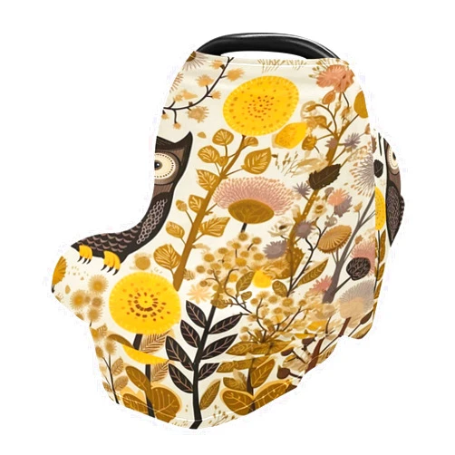 WELLDAY Baby Car Seat Covers Rustic Owls Stretchy Breastfeeding Scarf Breathable Infant Carseat Canopy Nursing Covers Multi Use for Stroller High Chair Shopping Cart Boys and Girls
