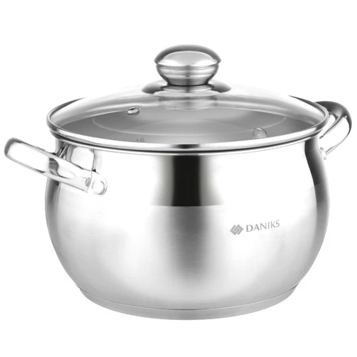 Daniks Classic Stainless Steel Stock Pot with Glass Lid | Induction 4 Quart | Dishwasher Safe Pot | Measuring Scale | Soup Pasta Stew Pot | Silver