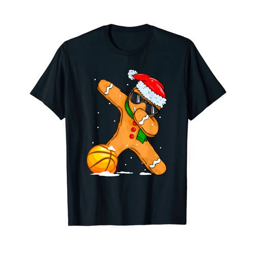 Christmas Funny Gingerbread Lover - DressedForDuty Cute Dabbing Christmas Gingerbread Basketball T-Shirt
