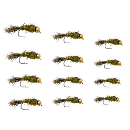 Feeder Creek Fly Fishing Flies | Bead Head Hare's Ear Nymph Flies | 12pc Flies for Fly Fishing | 3 Size (12,14,16) Fly Fishing Assortment | Trout Flies and Bass Flies