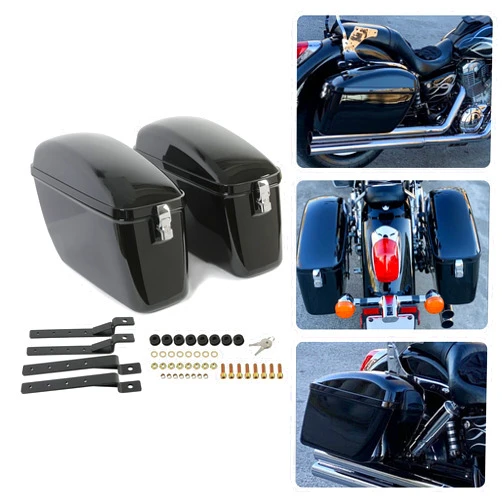 KUAFU Universal Motorcycle Saddle Bag Trunk Compatible with Harley Davidson Dyna Honda Cruiser Yamaha Suzuki Kawasaki Hard Luggage w/Brackets Black