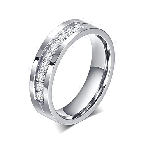 Chryssa Youree Chryssa 6mm Titanium Steel Carbide Ring with CZ Mens Wedding Band 5 to 12(SZZ-08) (Size 6)