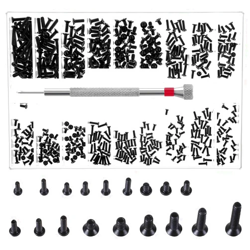 Trinkrittey 500 Pcs Tiny Screws Tiny Micro Repair Screw Kit Small Replacement Screws Small Screws Assortment Kit Laptop Screws Kit Black Tiny Micro Electronic Screws Glasses Watches Repair Screws with Screwdriver