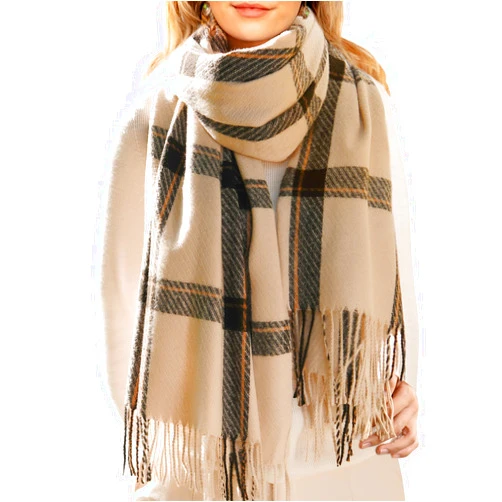 FURTALK Winter Scarf for Women Shawl Cashmere Feel Tassel Plaid Large Oversized Scarves Wraps