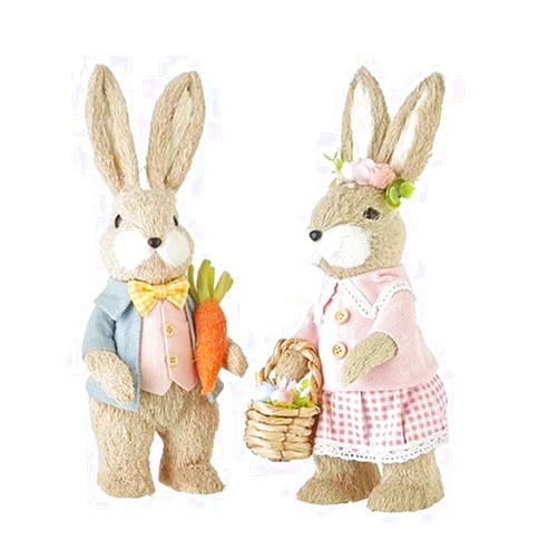 The Bridge Collection Sisal Easter Bunny Couple Figurines