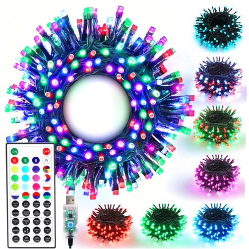 Joomer Color Changing Christmas Lights, 33FT 100 LED RGB String Lights USB Powered Indoor Outdoor Color Changing Fairy Twinkle Lights for Christmas Decorations