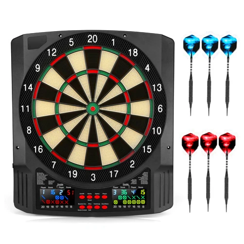 Haoteey Electronic Dart Board, 2 Large Colorful LEDs Dartboard, 43 Games 320 Variants, Digital Soft Tip Dartboards Set with 6 Darts, 100 Tips