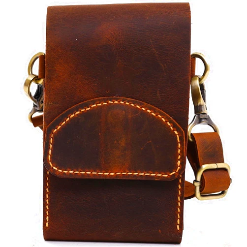 Toros Craft Handmade Mens Crossbody Phone Bag, Iphone 13 Pro Wallet Case, Cell Phone Crossbody Bag, Phone Case With Adjustable Strap, Crossbody Phone Wallet For Men, Leather Phone Wallet (Dark Brown)