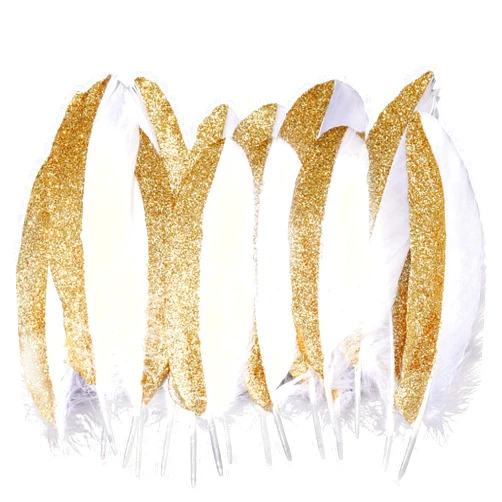 BABEYOND 42 Pcs 1920s Gatsby Gold Dipped Feather Natural Décor Glitter Feather for 20s Party Decoration Wedding Decoration (White & Gold)