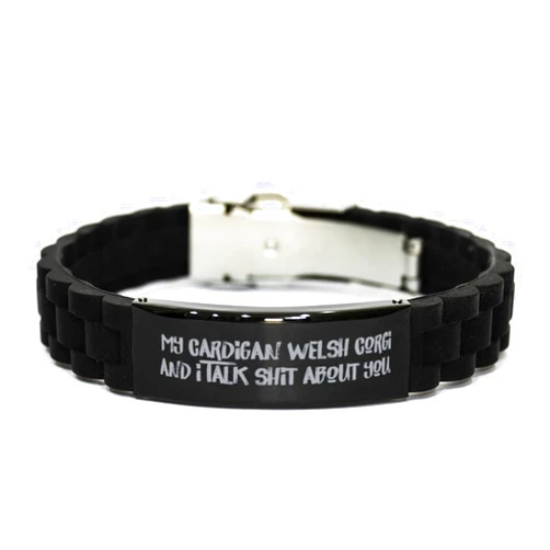 Generic Love Cardigan Welsh Corgi Dog Gifts, My Cardigan Welsh Corgi and I Talk Shit, Funny Christmas Black Glidelock Clasp Bracelet from Friends