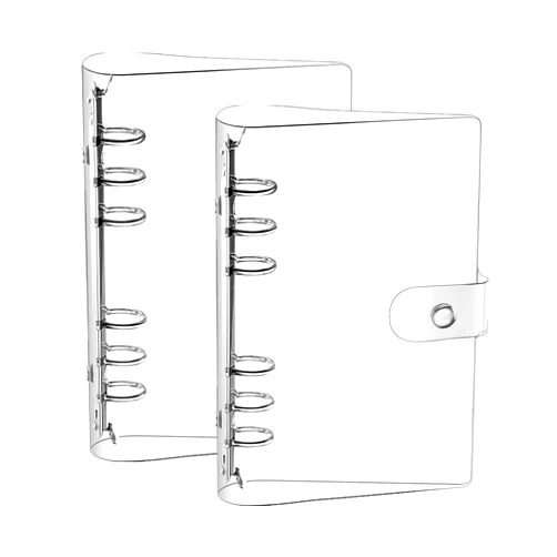 XIZHI 2 Pack A5 Transparent Soft PVC, 6-Ring Binder Cover Snap Button Closure Loose Leaf Folder Notebook Round Ring Clear Binder Cover Protector Snap (Paper Not Included)