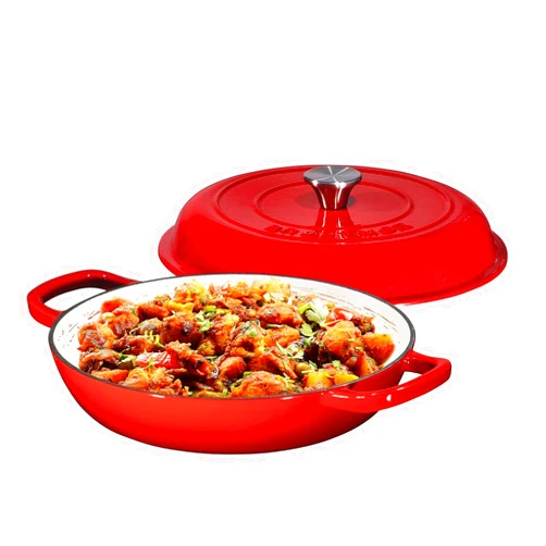 Bruntmor 3.8 Quart Enamel Cast Iron Dutch Oven With Handles And Lid, 3.8 Qt Gradient Red Cast Iron Skillet, Enamel Shallow Cookware Braising Pan For Casserole Dish, Crock Pot Covered With Cast Iron