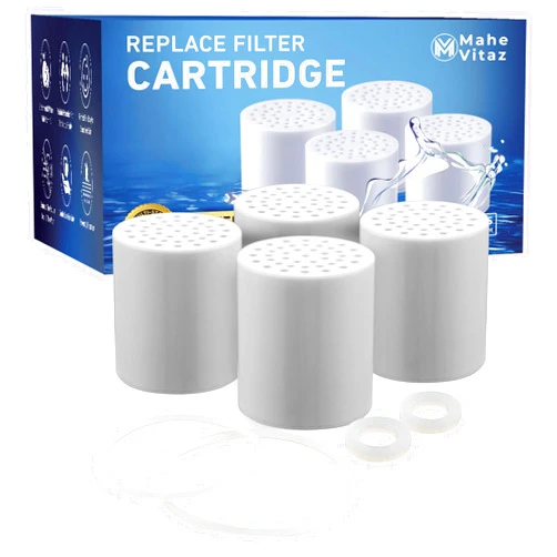 MAHE VITAZ 20 Stage Shower Filter Replacement Cartridge Compatible With AquaBliss Reduces Chemicals & Chlorine, Restores Ph Balance, Strong Nails, Shimmering Hair & Glowing Skin With High Output 4 Pack