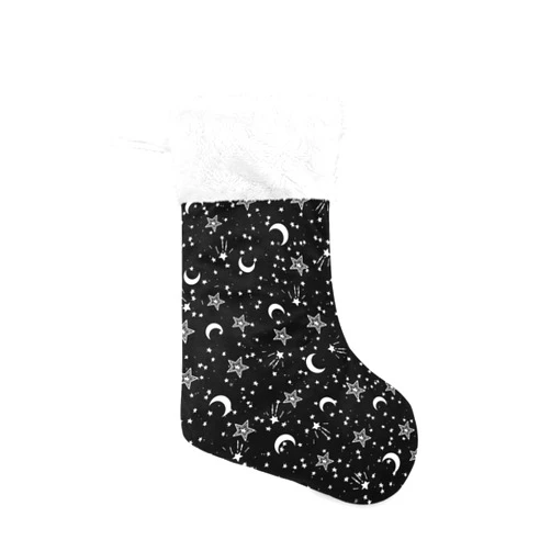 CBBYY 1pc Cute Christmas Stocking Velvet Craft Socks,Star 18 Inches Mantel Hanging Ornaments for Family Holiday Party Decorations Cuff Stocking Gift