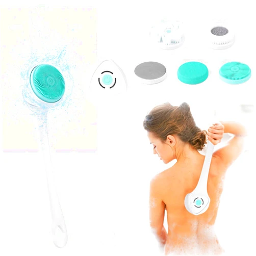 Hotodeal Electric Body Scrubber,Long Handle Shower Back Scrubber with 5 Large Brush Heads,3 Gear Adjustment Deep Cleansing Body Bath Scrub Brush for Men &Women&Elderly