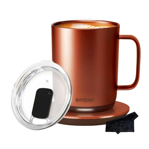 Certified Brands Ember Temperature Control Smart Mug 2, 14 oz Copper | App Controlled Heated Coffee Cup | Double your battery life when you pair Ember Mug with an Ember Sliding Lid | Signature Series Cloth