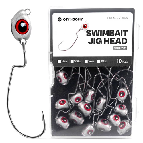 OJYDOIIIY OJY&DOIIIY Fish Eye Swimbait Jig Heads, 10/20 Pack Weighted Hooks for Texas Rig or Ned Rig Fishing 1/8 3/16 1/4 3/8 oz