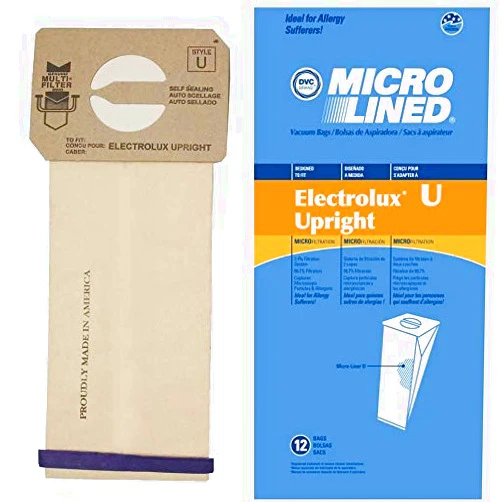 DVC Micro-Lined Paper Replacement Bags For Electrolux Style U Fits Discovery I, II, III - 12 Bags