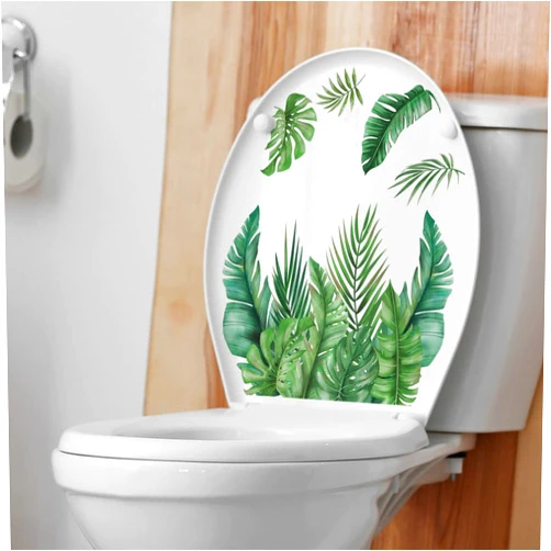 BIBITIME Tropical Green Leaves Bathroom Toilet Seat Cover Decals Sticker 9.8