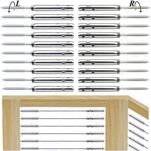 Iutuuk Swageless Tensioners for Wood Posts Cable Railing Hardware Kit, for 1/8 Stainless Steel Cable Rrailing System, Swageless Lag Screws Left & Right 10 Pairs