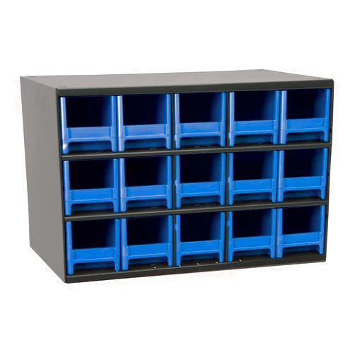 Akro-Mils 15-Drawer Steel Parts Craft Storage Cabinet Hardware Organizer, 19715, (17-Inch W x 11-Inch D x 11-Inch H), Gray Cabinet, Blue Drawers