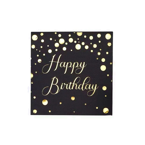 Fobeone Black and Gold Birthday Paper Napkins,Fobeone Happy Birthday Gold Stamping Disposable Paper Napkins For Men Women Kids Birthday Party Supplies Table Decorations, 6.5X6.5 in, 40 Count