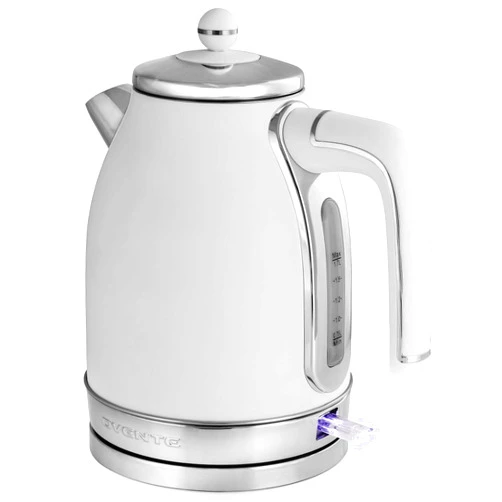 OVENTE Electric Stainless Steel Hot Water Kettle 1.7 Liter Victoria Collection, 1500 Watt Power Tea Maker Boiler with Auto Shut-Off Boil Dry Protection Removable Filter and Water Gauge, White Matte