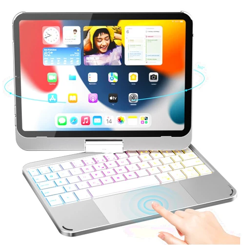 OPAKIT Keyboard Case for iPad Mini 6th Generation, 7 Color Backlit,Sensitive Touchpad, for iPad Mini 6th Generation 8.3 inch 2021, Silver