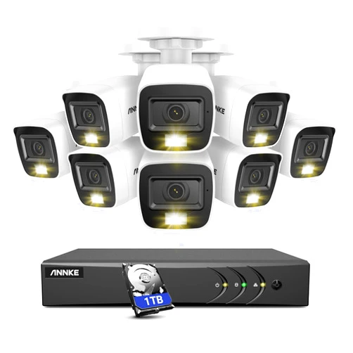ANNKE Home Wired Camera Security System with Audio, 8CH 3K Lite H.265+ AI DVR with 1 TB Hard Drive and 8 X 1080P IP67 Weatherproof Cameras with Dual Light, Human/Vehicle Detection, Color Night Vision