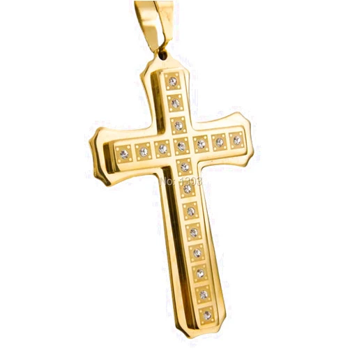 DAIHAITECH New 2024 Big Golden Rood Cross Pendant Gold Color Jewelry Pendant Stainless Steel Black Metal Necklace For Men/Women Nice Gift Fashion Accessories Creative Gift