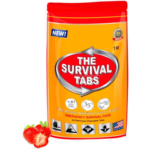 The Survival Tabs S.O.S. Rations Emergency Food Ration Survival Tabs- 2 days Package Gluten Free and Non-GMO 25 Years Shelf Life (24-tab pouch - Strawberry)