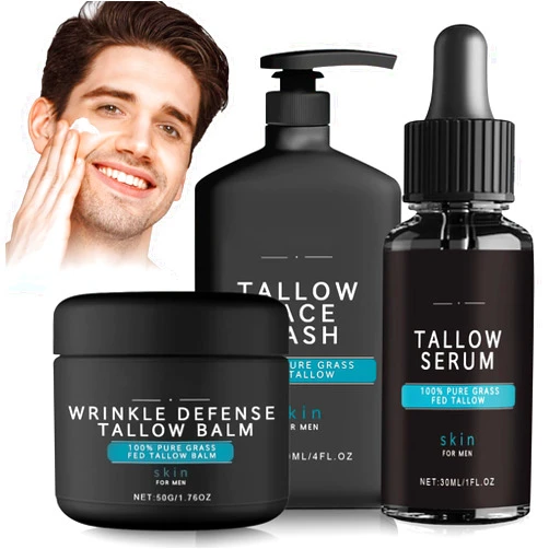 Daioai Forge Wrinkle Defense Tallow Balm,Forge Skin Care for Men,3 In 1 Mens Face Care Set (Tallow Cream+Tallow Night Serum+Face Wash),Natural Tallow Moisturizer For Face, Reduce Fine Lines And Wrinkles