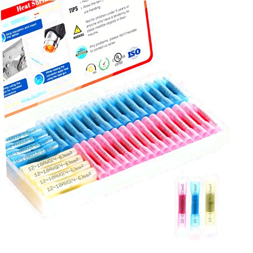 AIRIC Heat Shrink Wire Connectors Waterproof 100pcs Marine Automotive Electrical Crimp Insulated Terminals 22-16 AWG 16-14 Gauge 12-10 Butt Splice Kit