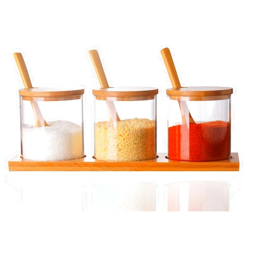 Lawei Set of 3 Condiment Jar with Lids and Spoons - Glass Sugar Bowls Sugar Salt Container Set for Sugar Serving Spice Salt