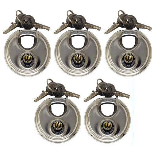 Admiral Locks Stainless Steel Discus Lock, Keyed Alike Removable Key (Pack of 5)