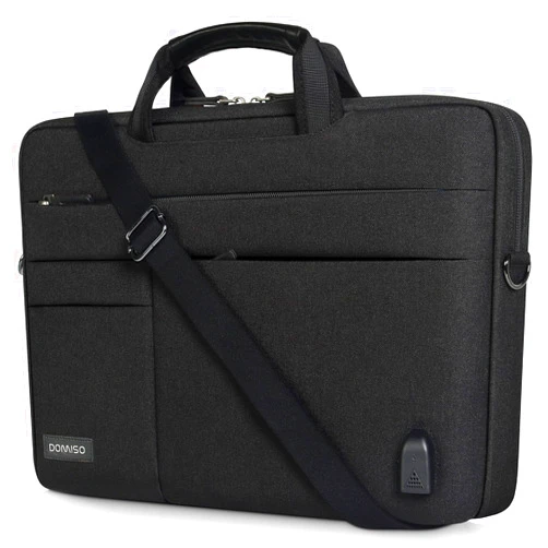 DOMISO 14 Inch Thickened Multi-Functional Laptop Sleeve Business Briefcase Messenger Bag with USB Charging Port for 14