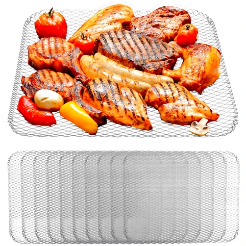 Kingrol 10 Pack Disposable Grill Toppers - Rectangular Grill Mats for Vegetables & Meat, BBQ Grill Liners, Prevent Food from Falling - 15.25 x 12 Inch