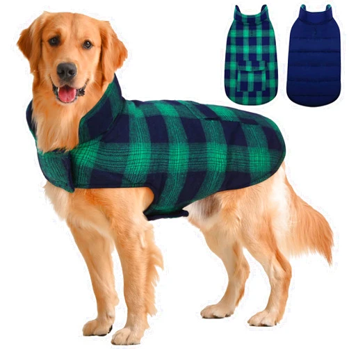 Kuoser Dog Winter Coat, Reversible Dog Jacket, Warm Dog Coat British Style Puppy Cold Weather Coat, Windproof Dog Clothes Dog Vest for Small Medium and Large Dogs Green L