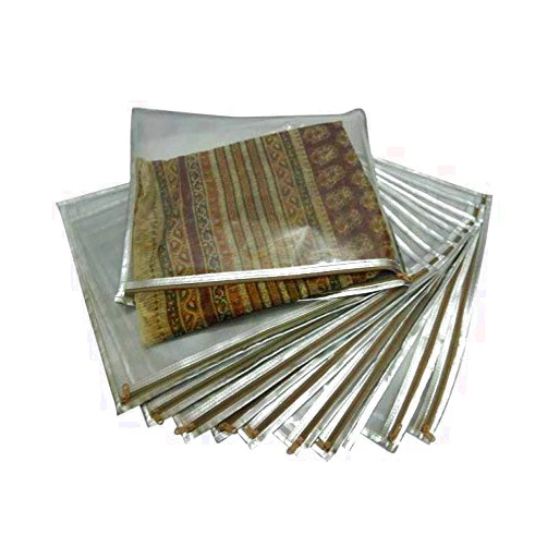 DESI PITAARA Set of 10 Pc Transparent Saree Cover/Saree Bag/Storage Bag/Clothes Cover with Stainless Steel Zip Lock Combo (Silver)(Suitable for Single Saree Pack) (Silver)